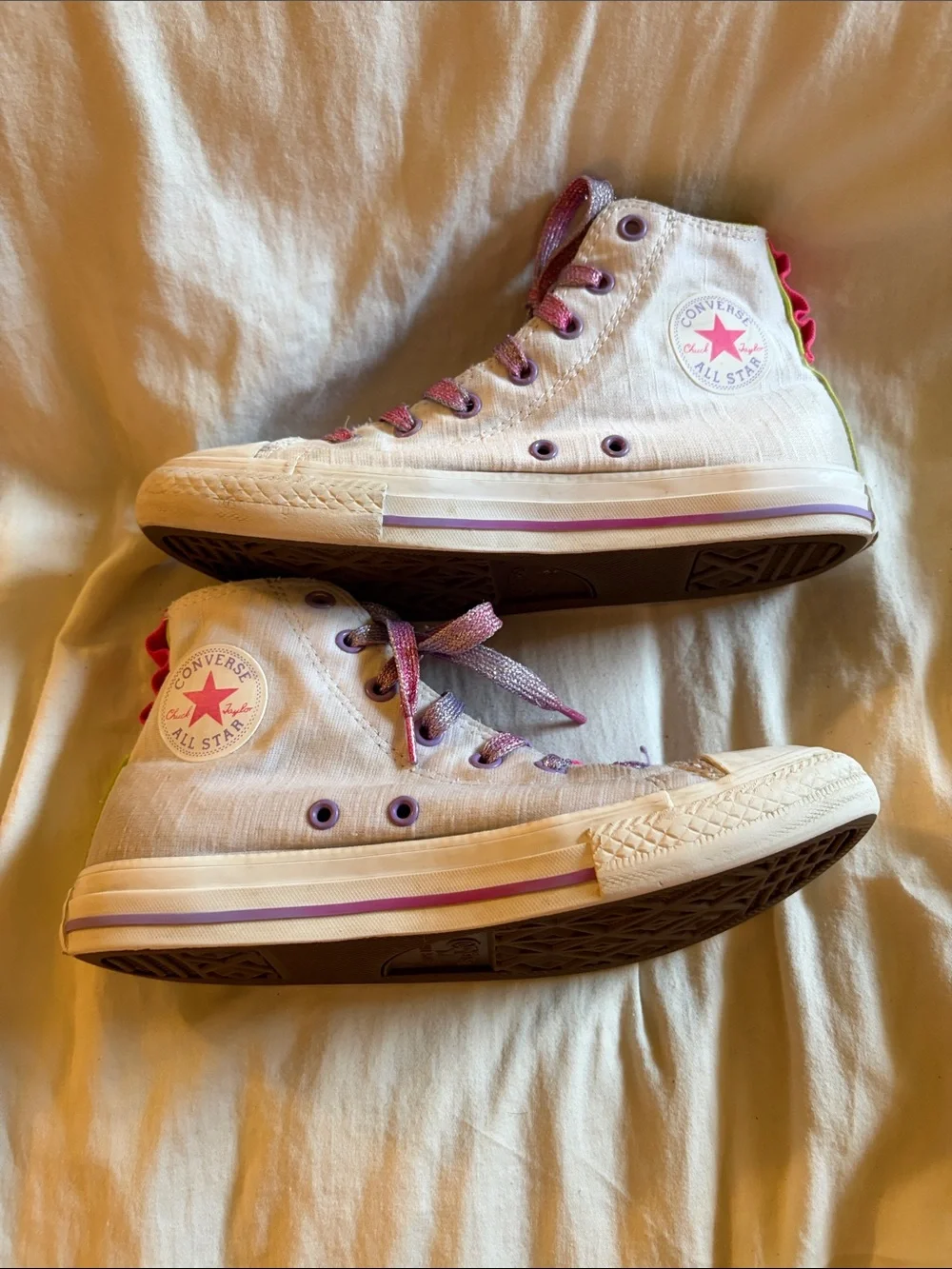 Converse Kids High-Top Sneakers in White with Pink Accents